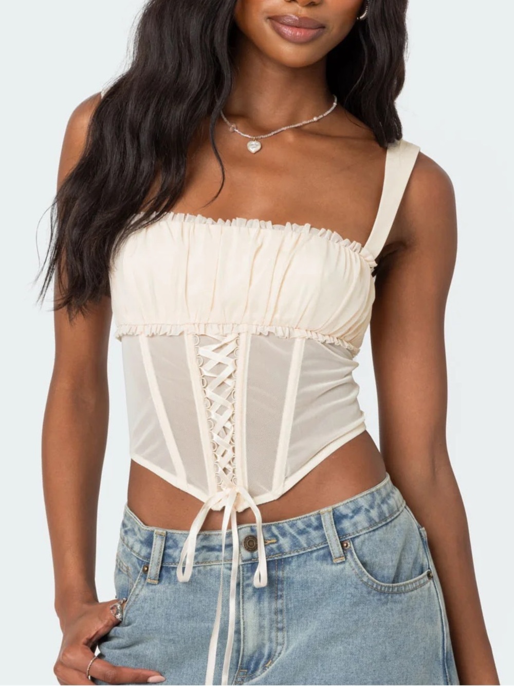 Edikted dafne sheer mesh corset beige small